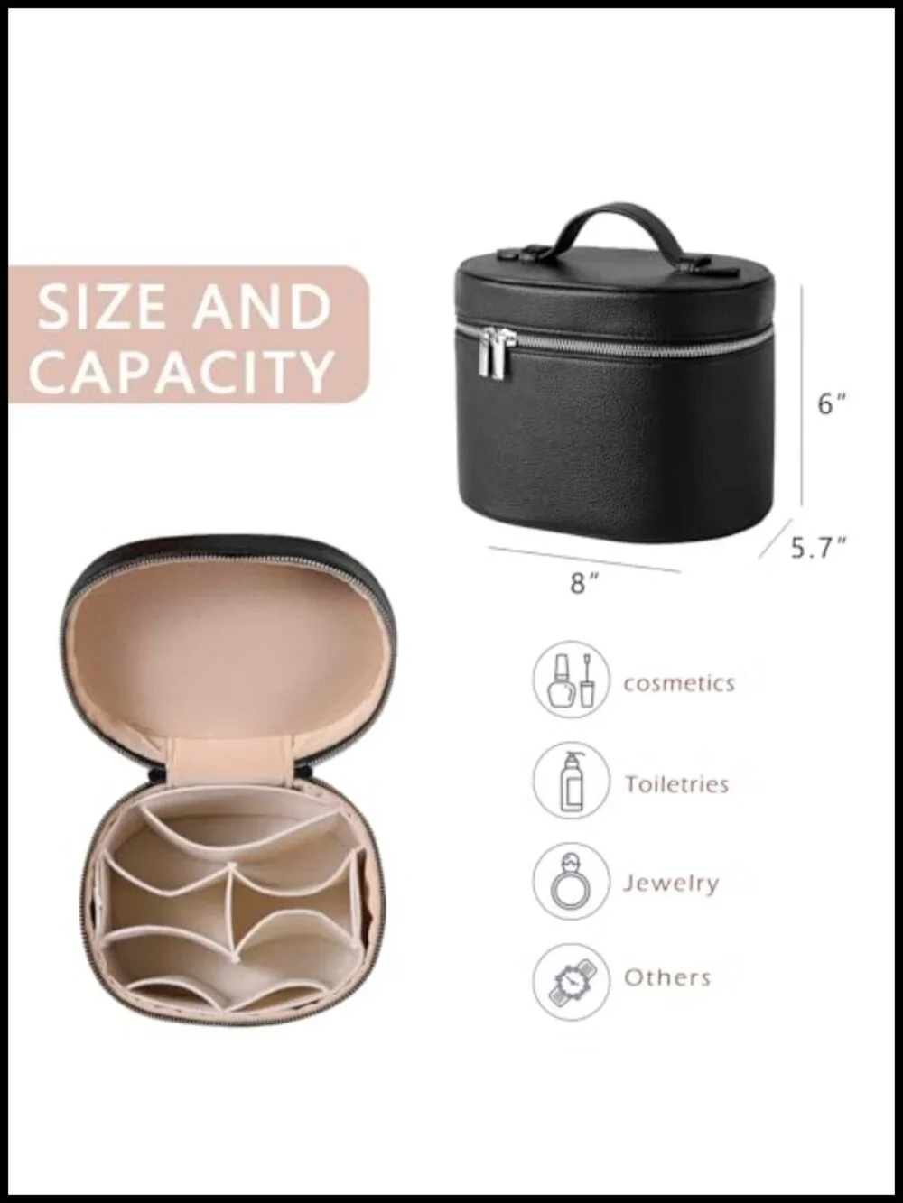 Makeup Bag Vanity Case with Divider and Handle, Aesthetic Cosmetic Organizer,